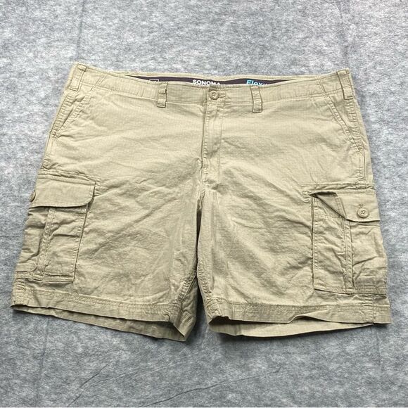 Sonoma Mens Khaki FlexWear Elastic Waist Button Cargo Shorts Size 46‎ - Picture 1 of 13